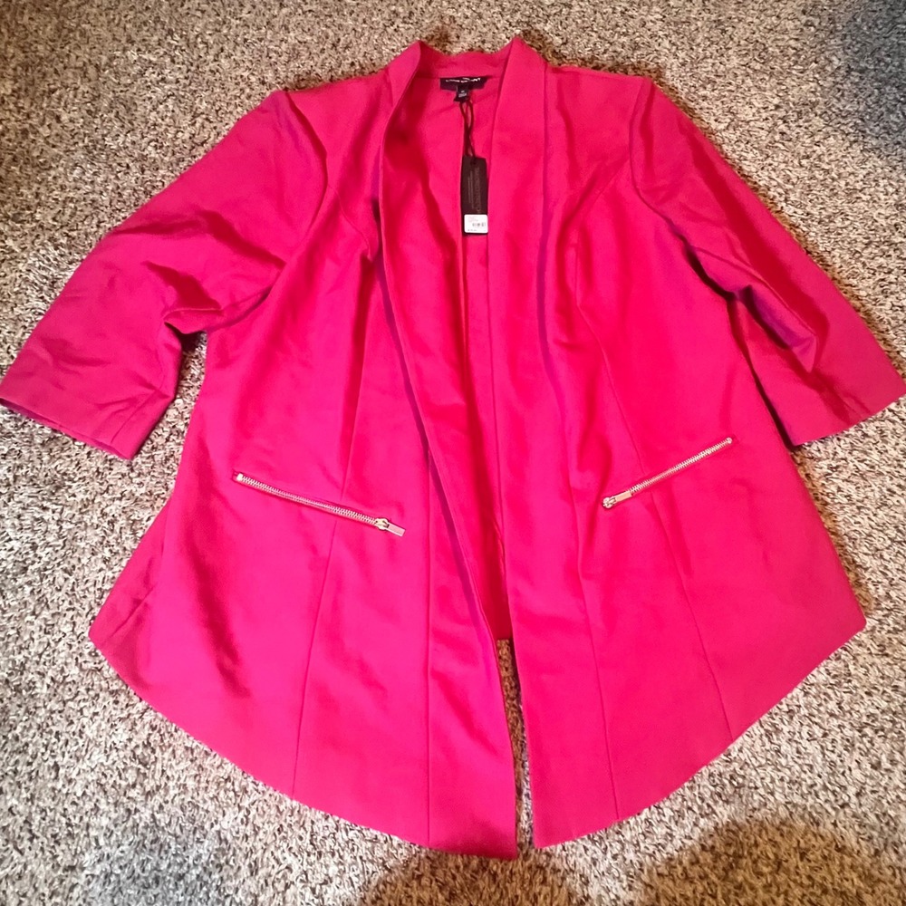 Lane Bryant Womens Plus 22 Fuchsia Pink Tailored‎ Stretch Open Front Blazer NWT